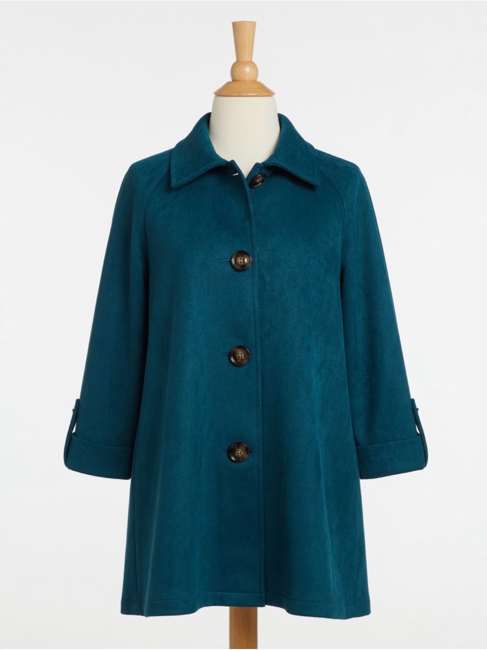 Boho Chic Teal Suede Button Swing Coat‎